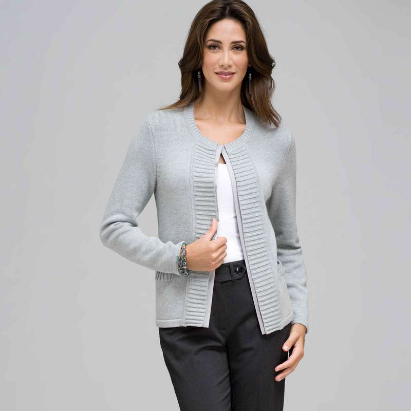Rib Trim Cardigan, Grey Heather, large image number 0